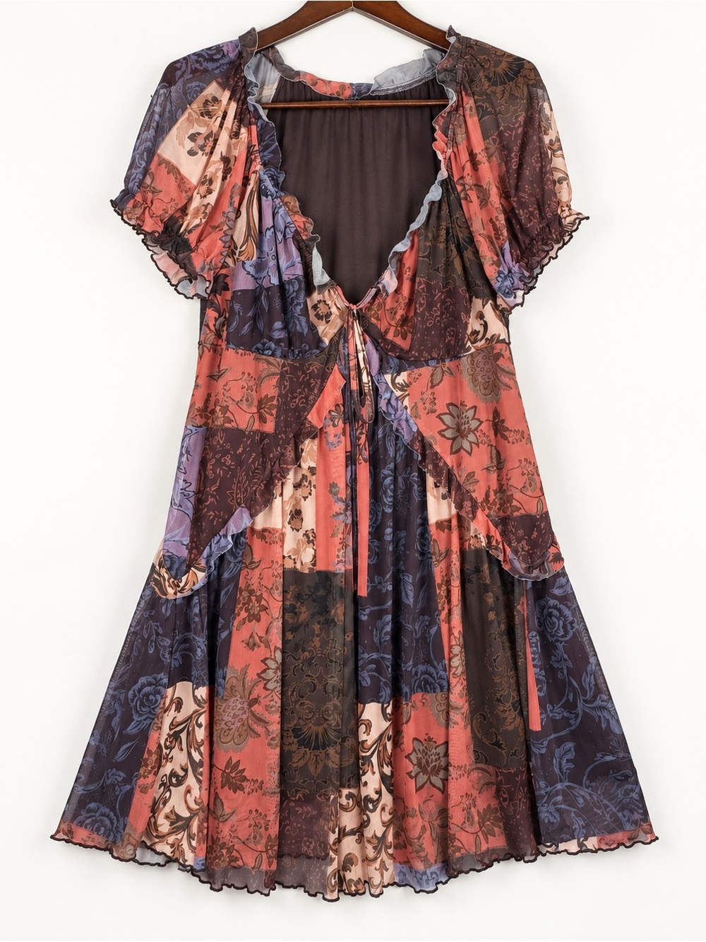 Cider 1X Floral Patchwork Mesh Mini Dress Fairy Grunge Whimsigoth